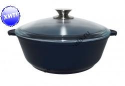 Жаровня Premium Cer АЛА280 со стекл. кр.(серо-син)